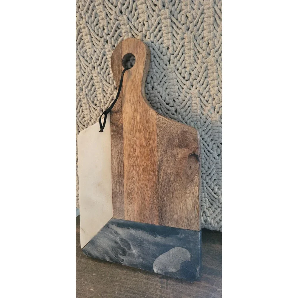 Rustic Handcrafted Acacia Wood and Mixed Marble Charcuterie Board